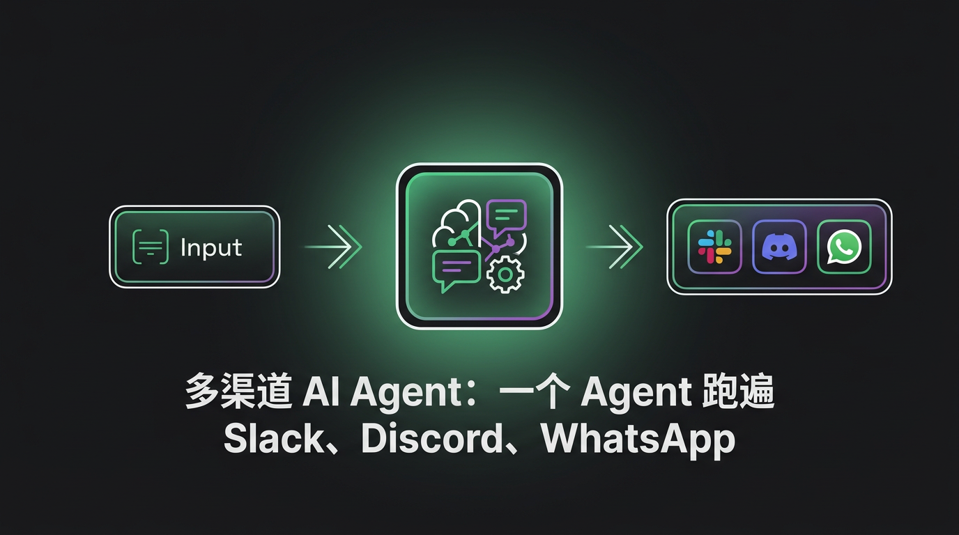 Cover image for 多渠道 AI Agent：一个 Agent 跑遍 Slack、Discord、WhatsApp